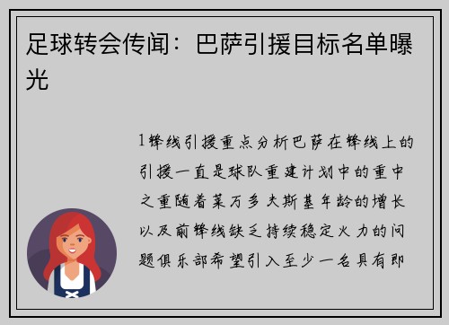 足球转会传闻：巴萨引援目标名单曝光